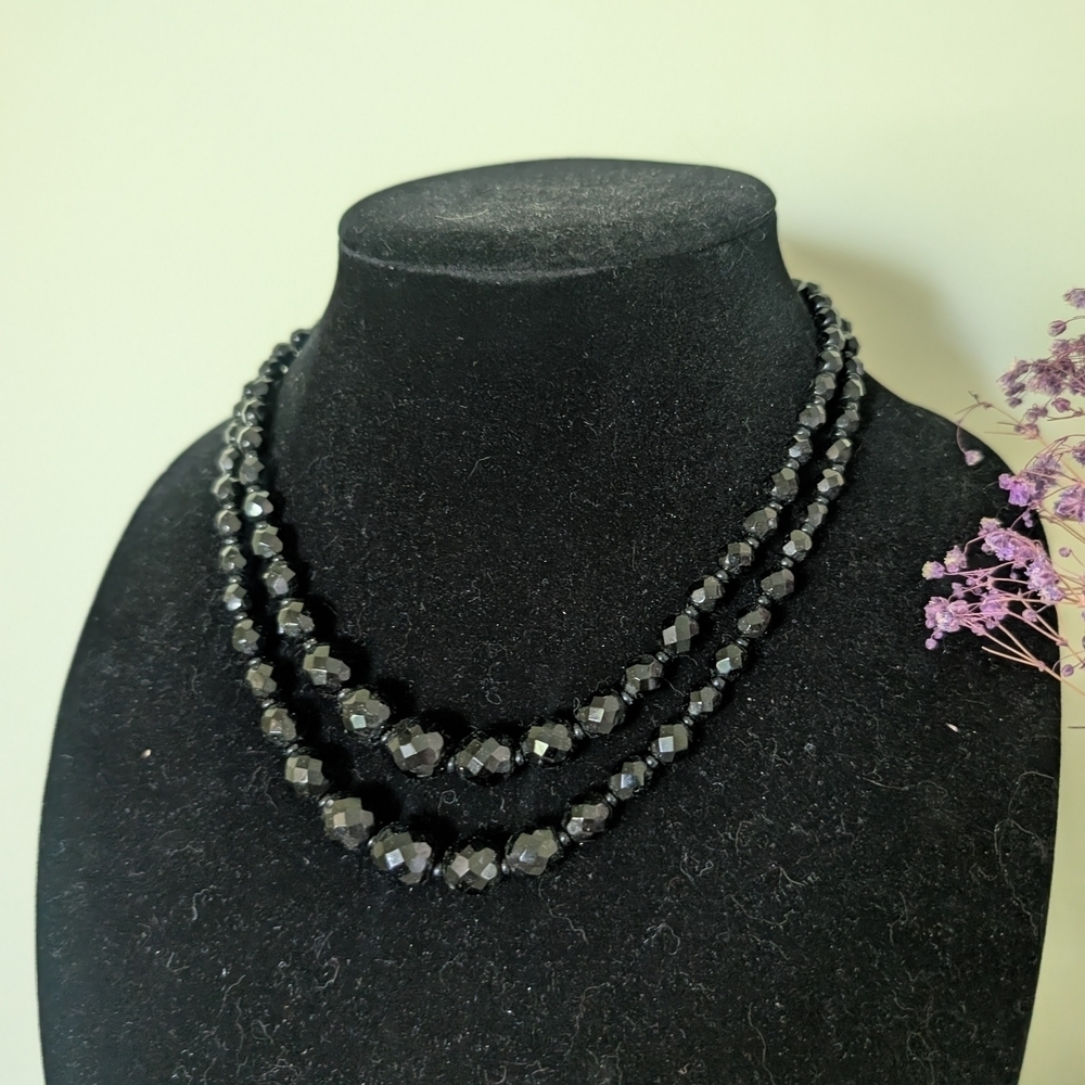 Vintage Black Beaded Necklace